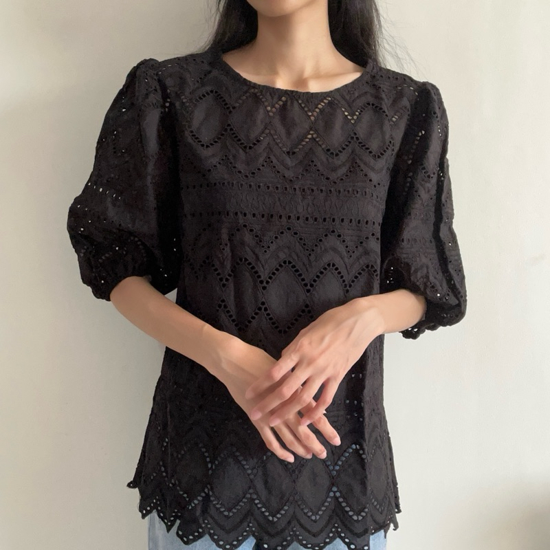 Blouse Wanita Katbol Hitam Lengan Balon Pendek