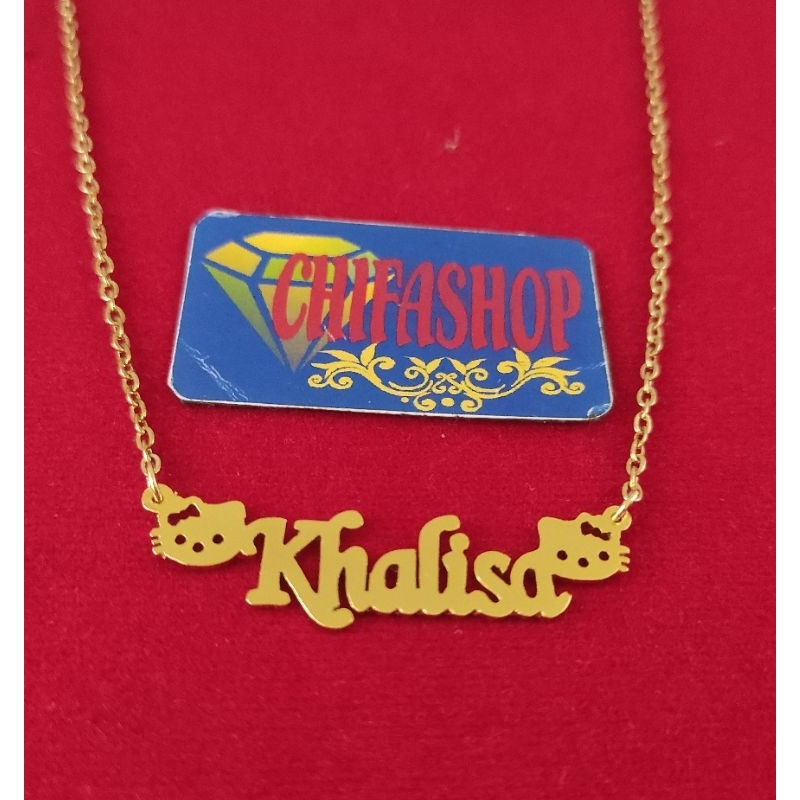 kalung liontin nama hello kitty titanium lapis emas 24k