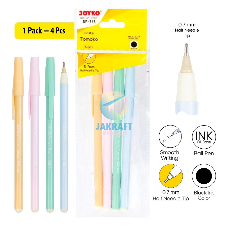 

HARGA GROSIR 4 Pcs Pulpen Bolpen Ballpoint Pen JOYKO BP365 Tomoko Murah isi 4 Pcs 7 mm Semi Needle Tip