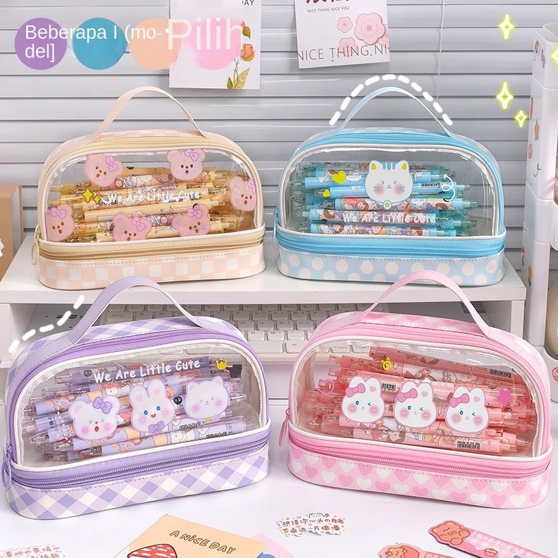 

KODE D87D Tas pensil transparan berkapasitas besar ganda untuk anak perempuan siswa sekolah dasar siswa sekolah menengah pertama tempat pensil bernilai tinggi tas pensil wanita tas pensil lucu