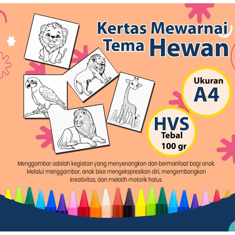 

KERTAS MEWARNAI ANAK TEMA HEWAN BINATANG / KERTAS GAMBAR MEWARNAI UNTUK ANAK PAUD TK SD - A4 TEBAL 100 gr
