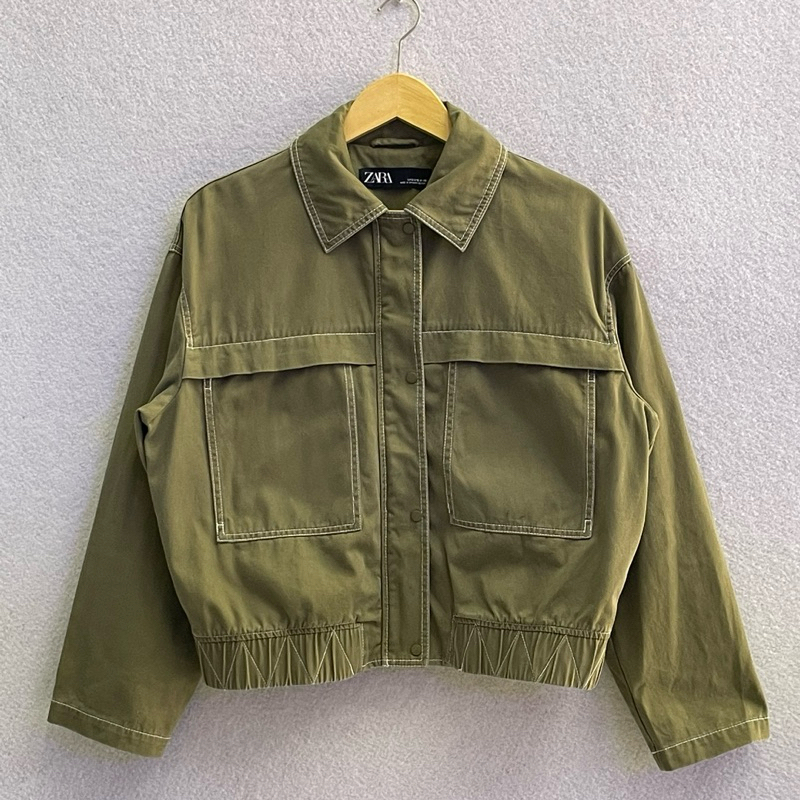 Zara Cropped Work Jacket Army