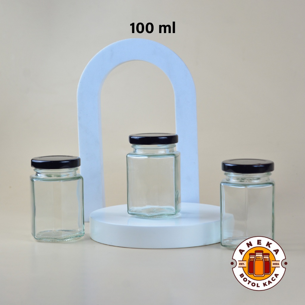 Botol Kaca 100ml Hexagon Segi Enam Tutup Kedap Udara – Jar Kaca Serbaguna untuk Madu, Wadah Lilin Ar