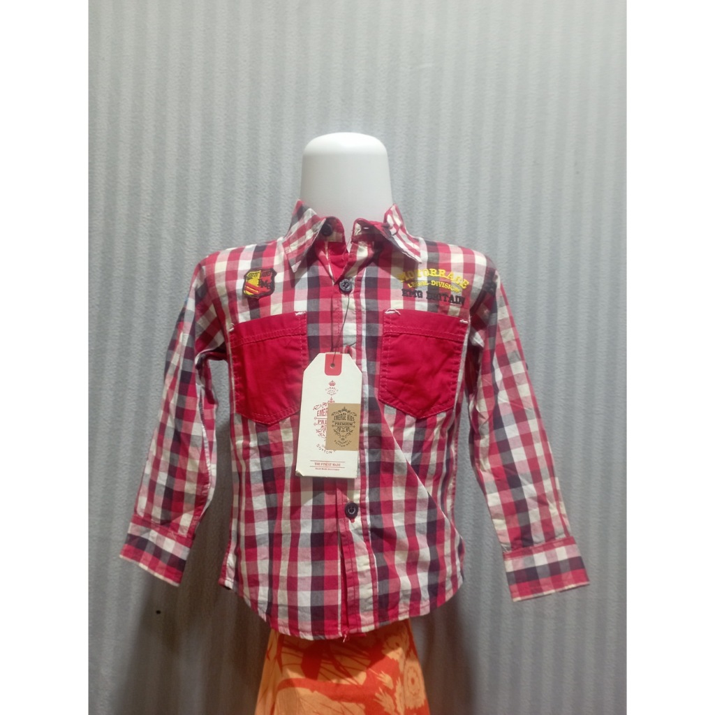 Kemeja lengan panjang Anak Merah kotak LD 32 x PK 40 cm bekas display PAIMA103-20062024