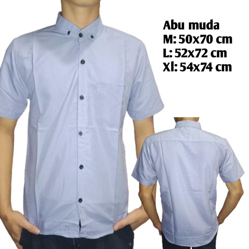 KEMEJA ABU MUDA/ KEMEJA POLOS PRIA ABU MUDA PENDEK DEWASA