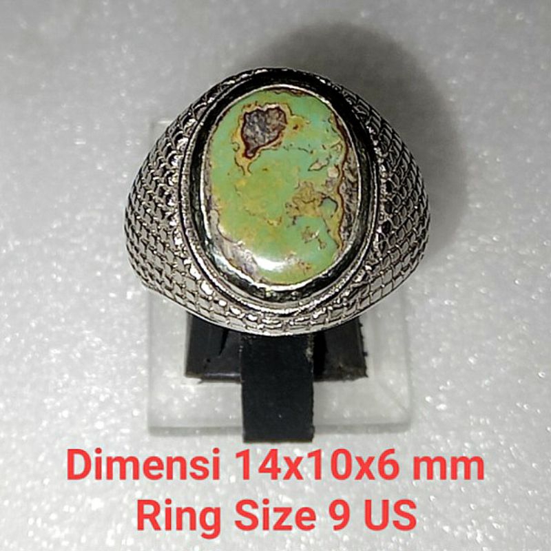 Pirus Persia Hijau Daun Urat Emas Ring Alpaka Size 9 US