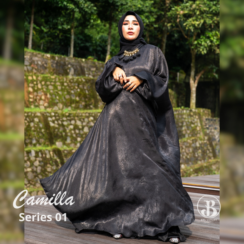 Bnlluxury Gamis Polos Bahan Santorini Lengan Panjang Mewah Hitam Bumil Friendly