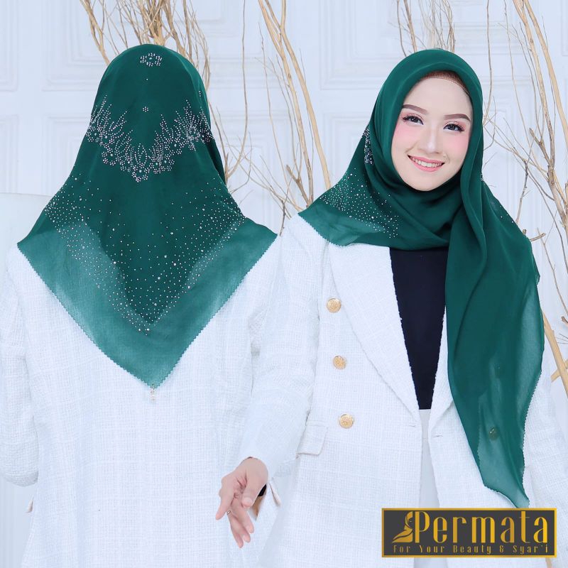 Hijab Segiempat Payet Mewah Swarovski motif Akar by Permata Kerudung