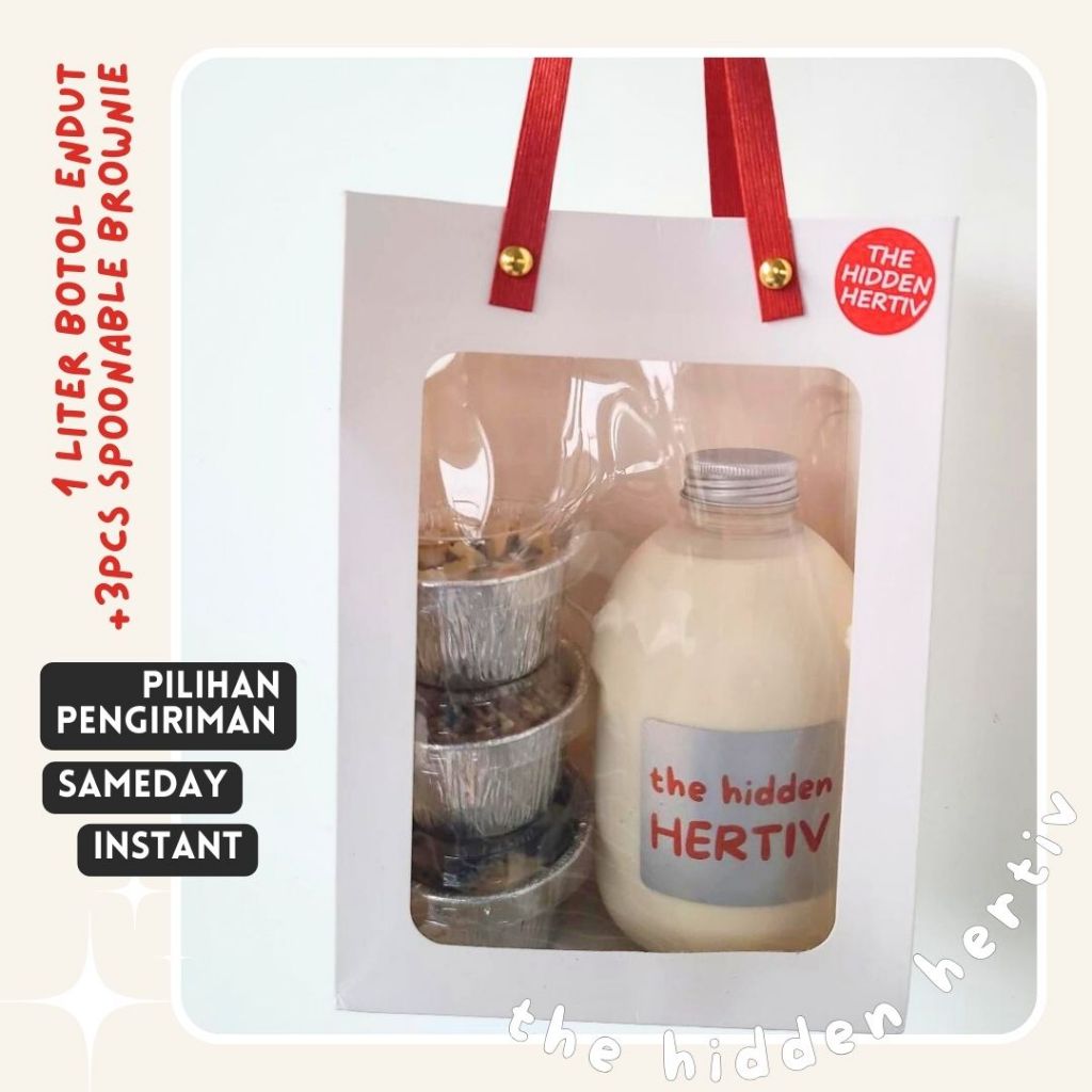 

1liter botol endut + 3pcs spoonable brownie thehiddenhertiv birthday gift hampers medan
