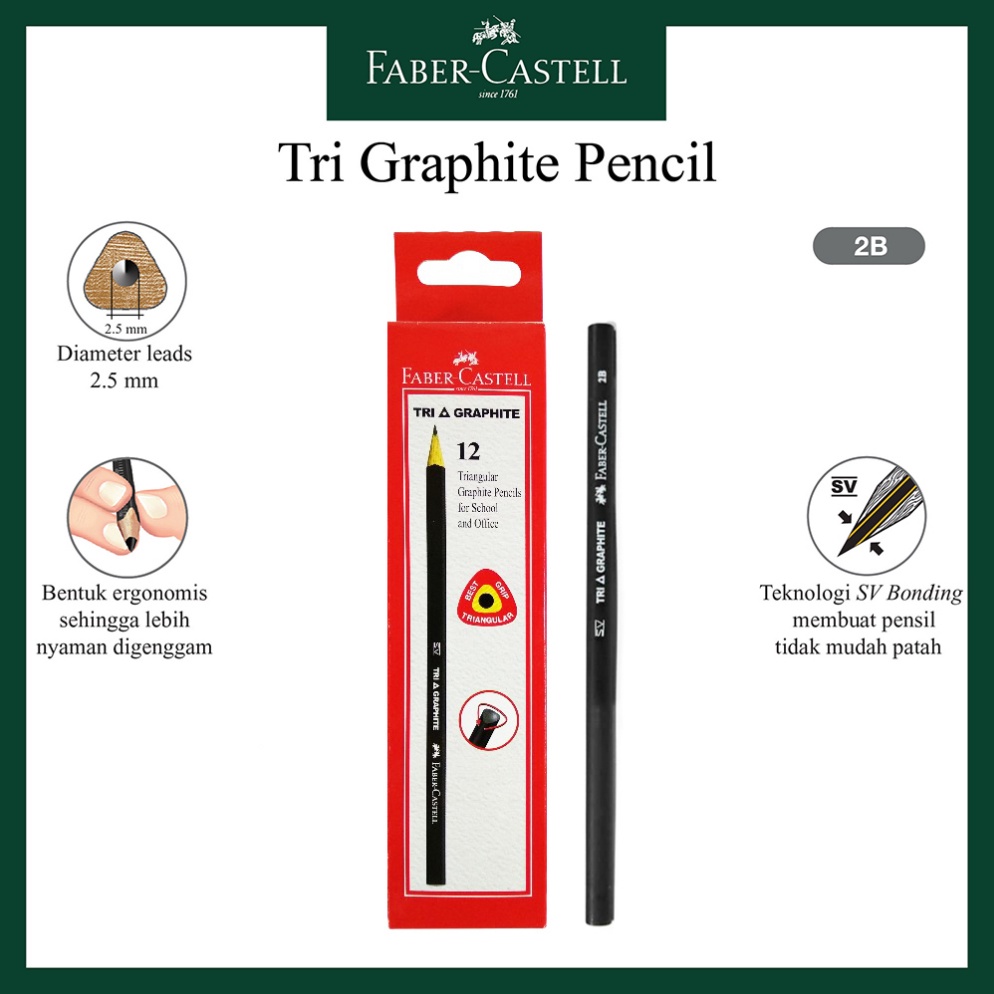 

Pencil Faber Castell Tri Graphite Pensil 2B Murah Original Per Box l G4Y7