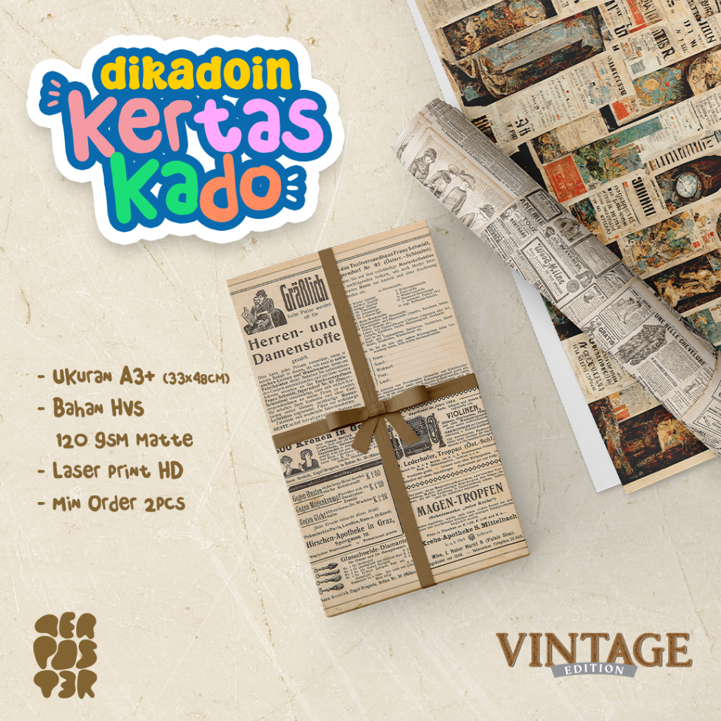 

KERTAS KADO VINTAGE NEWSPAPER, AESTETIK KERTAS KADO KORAN