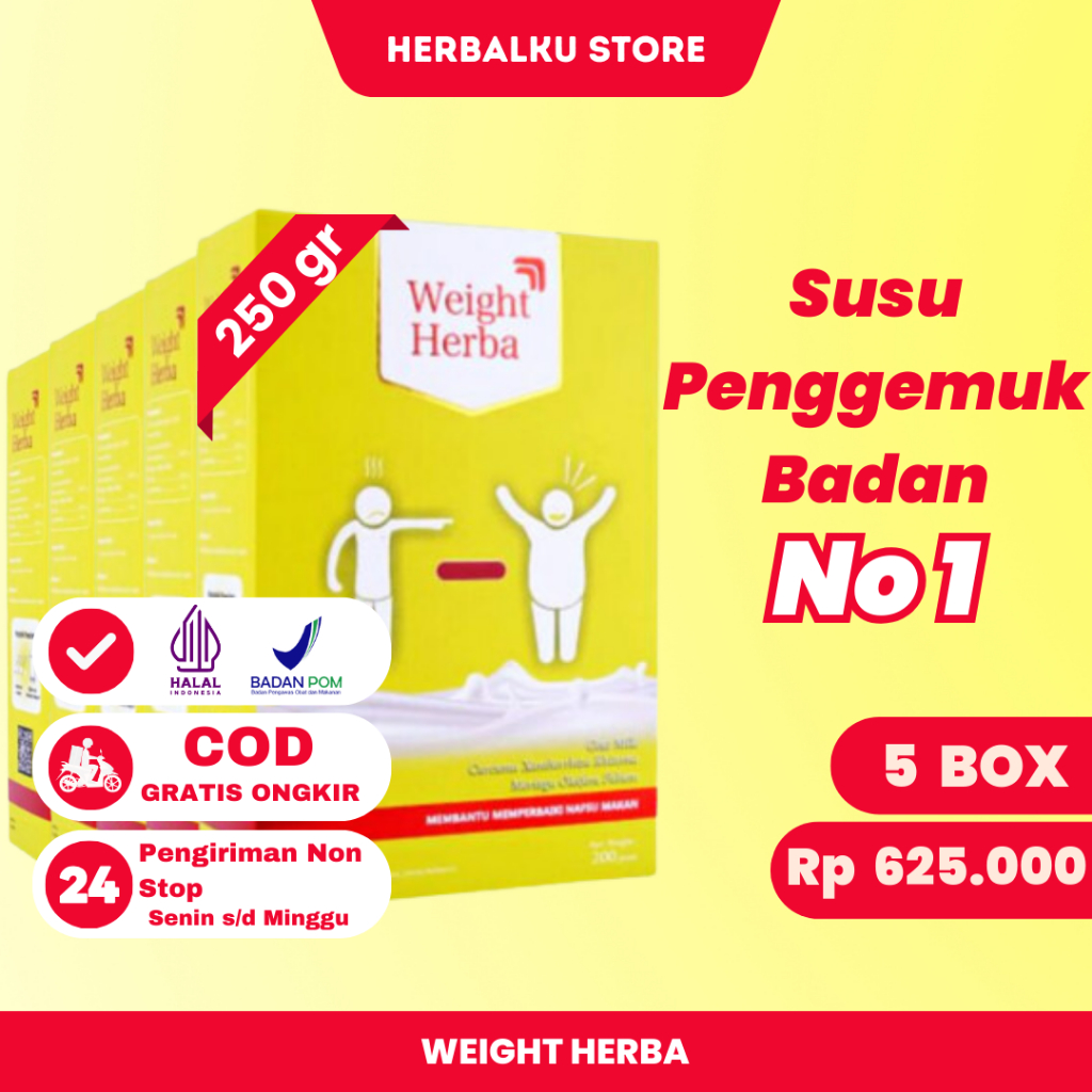 

WEIGHT HERBAL 5 BOX ORIGINAL- WEIGHT HERBA SUSU PENGGEMUK DAN PENAMBAH BERAT BADAN 100% ORI COD