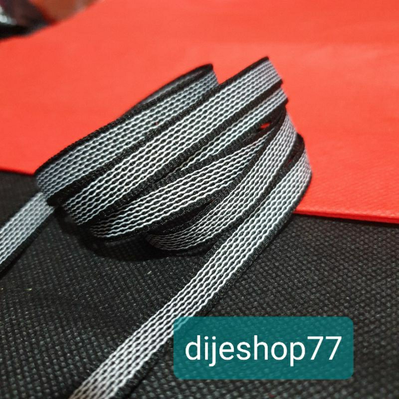 Pita list hitam salur putih 1cm / list tape per METER / pita salur 1 cm / pita list hitam putih