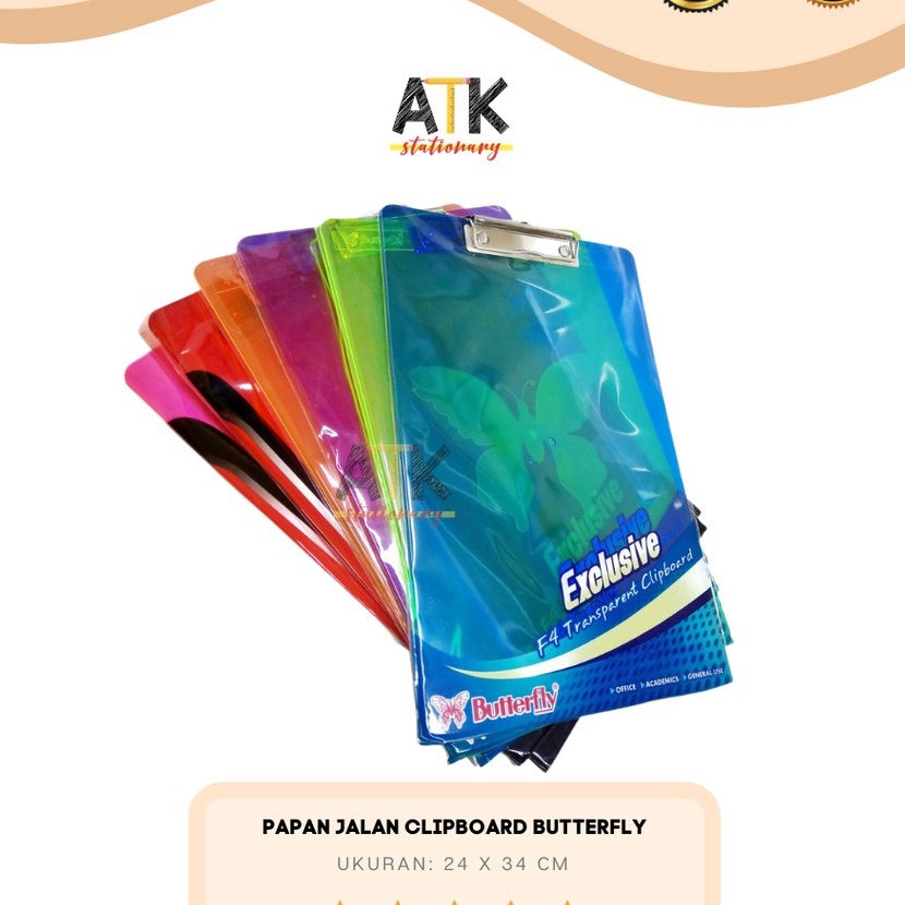 

KF7 Clipboard Papan Jalan Transparant Butterfly Atk