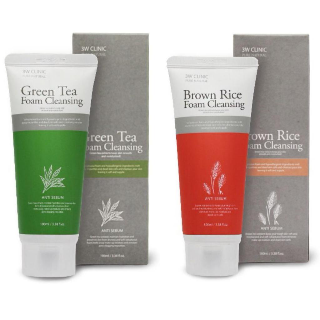 3W Clinic - Green Tea / Brown Rice Cleansing Foam 100ml Anti Sebum Smooth Moisturized