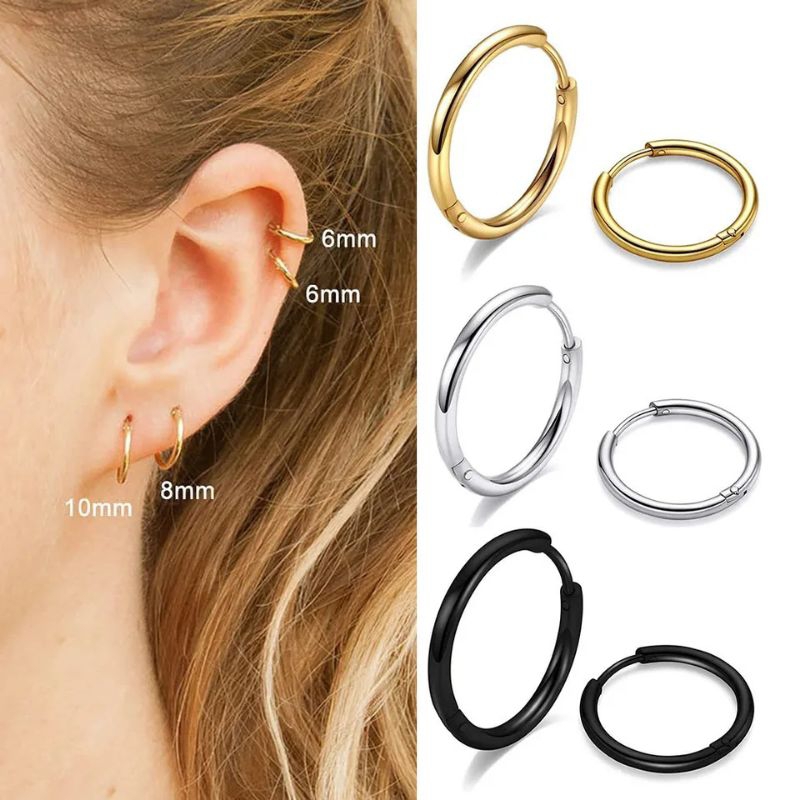 Sepasang 2 pcs anting hip hop-anting bayi-anting hoop-hoop earing-anting lingkaran-anting punk tebal