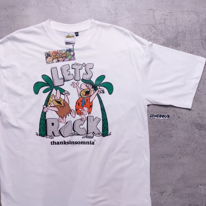 Tshirt The Flintstones x Thanksinsomnia "Lets Rock" White | Lengan Pendek | SS | Kaos Pria Wanita