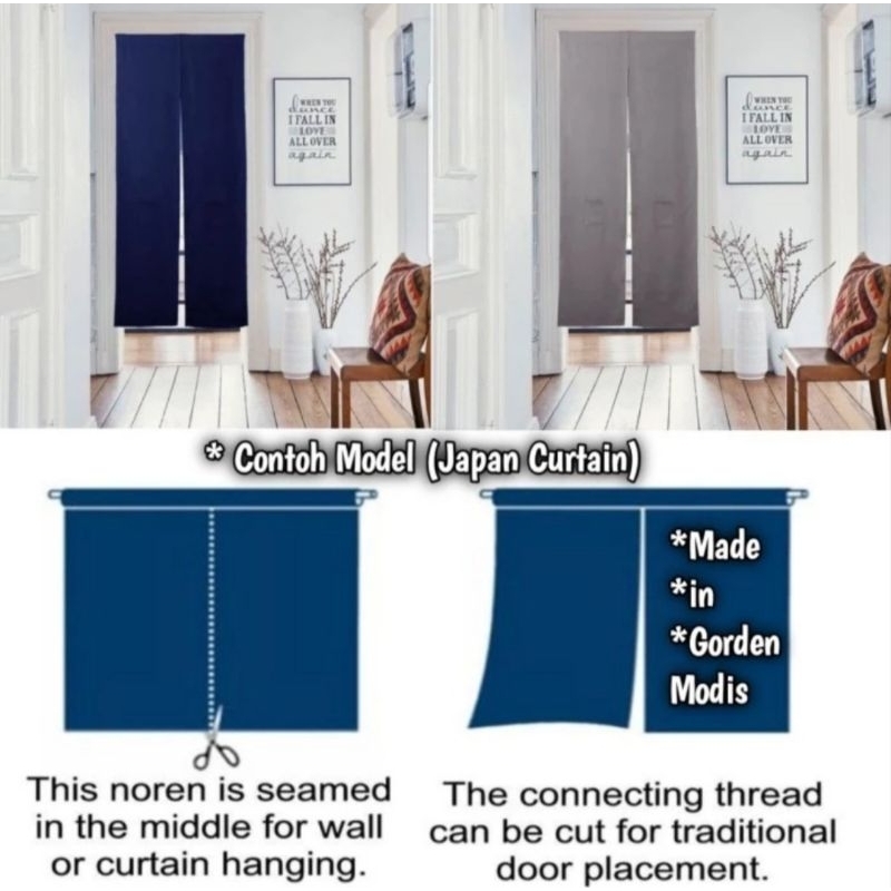 gorden tirai pintu jepang linen warna biru navy
