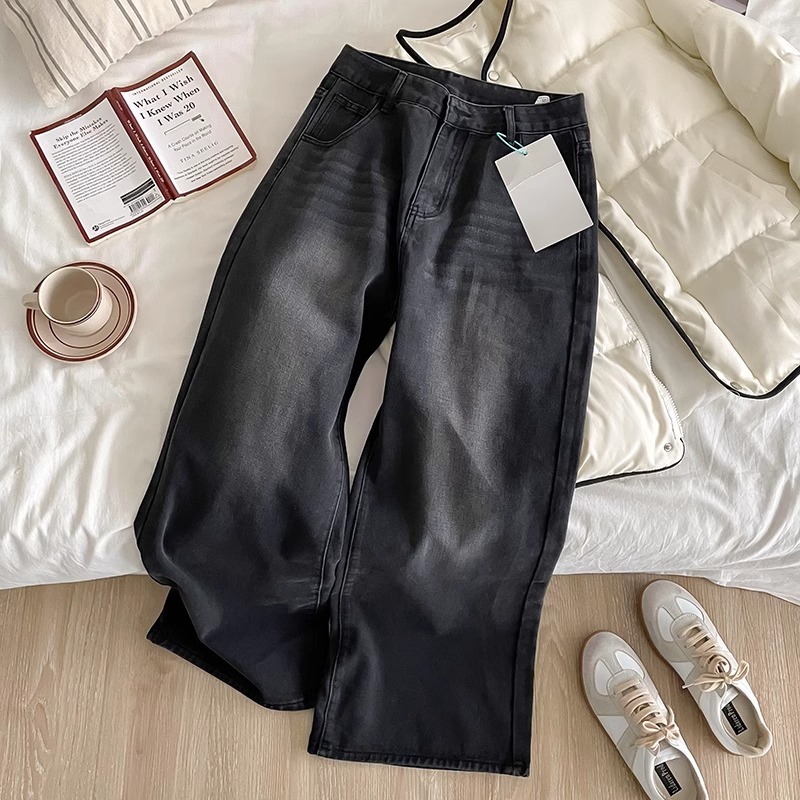 Kelabu Hitam Jeans Highwaist Kulot Celana Jeans Wanita Import