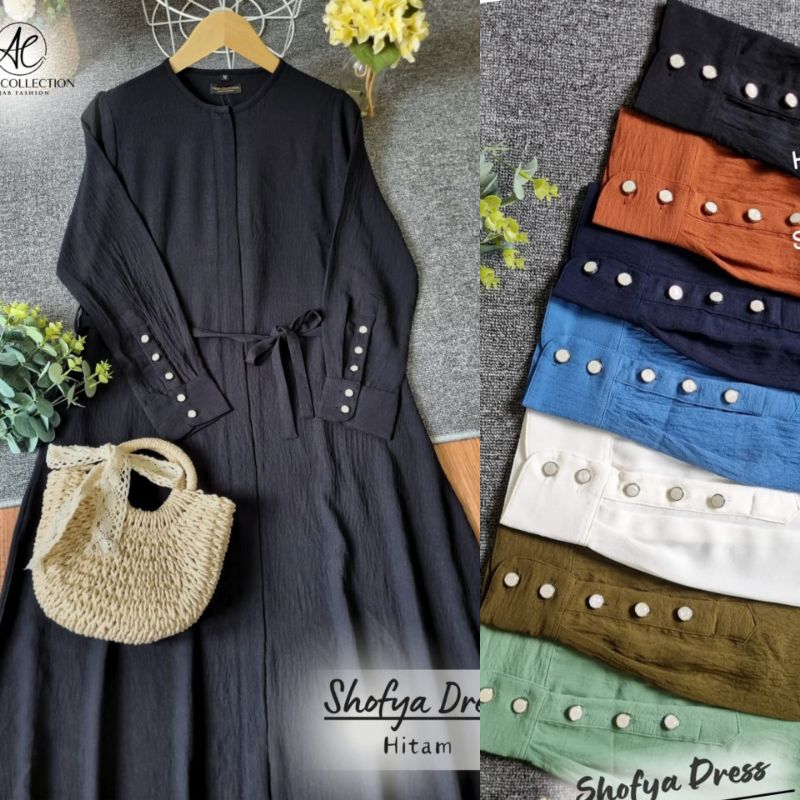 GAMIS CRINKLE PREMIUM SHOFYA DRESS - GAMIS HITAM PUTIH - SERAGAMAN GAMIS