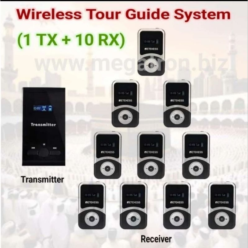 Paket Wireless Tour Guide System 1 TX + 10 Receiver (Frekwensi 195-230 Mhz)