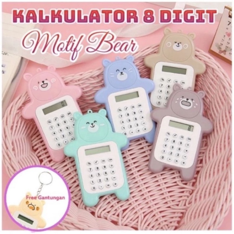 

WAH Gantungan Kunci Kalkulator 8 Digit Motif Bear Lucu Calculator 8Digit