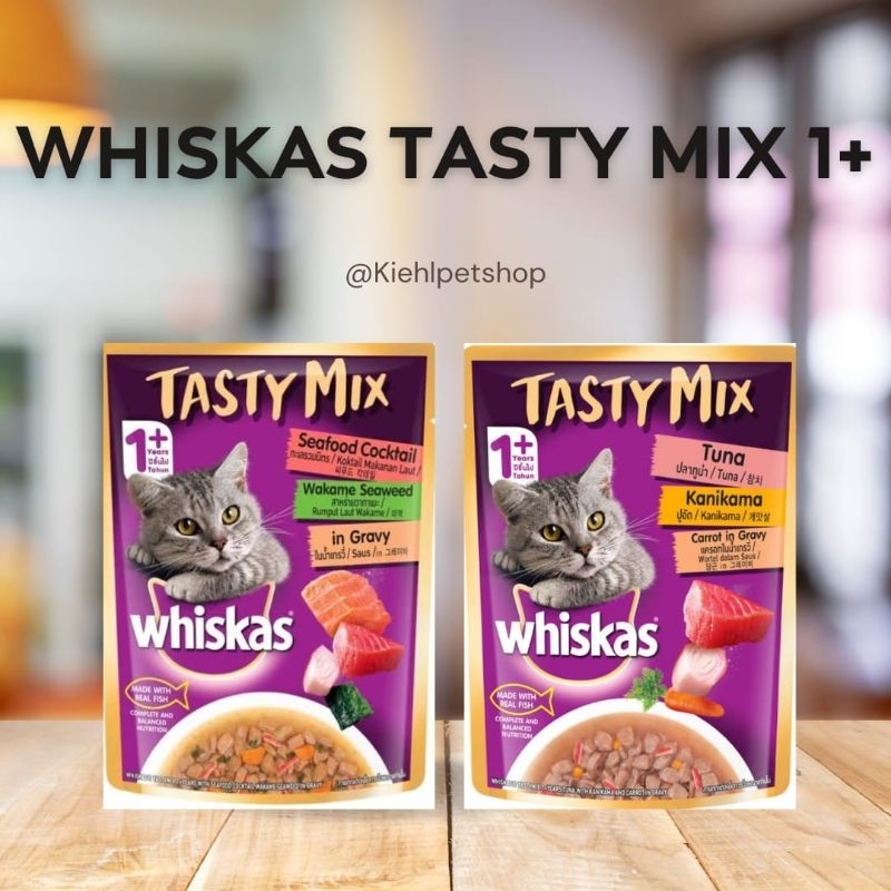 WHISKAS POUCH TASTY MIX 1+ | MAKANAN BASAH KUCING WHISKAS TASTY MIX | WET FOOD WHISKAS POUCH TASTY M