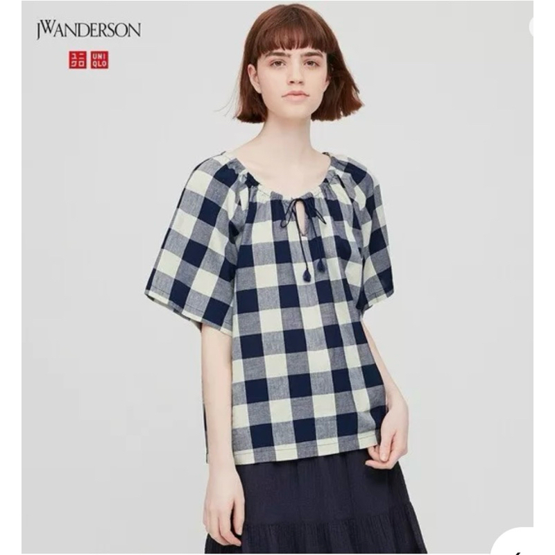 Uniqlo jw anderson top uniqlo gingham blouse hobo top loose top plaid top loose top uniqlo checkered