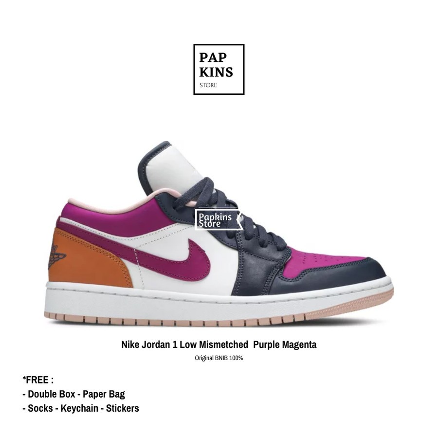 Sepatu Nike Air Jordan 1 Low Mismetched Purple Magenta Original BNIB