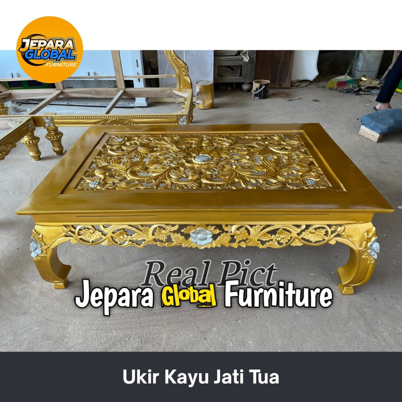 REAL PICT  Meja Tamu Ukir Ketapang Jati duco Gold - meja tamu ukir duco - meja Tamu Ukir Jati - meja