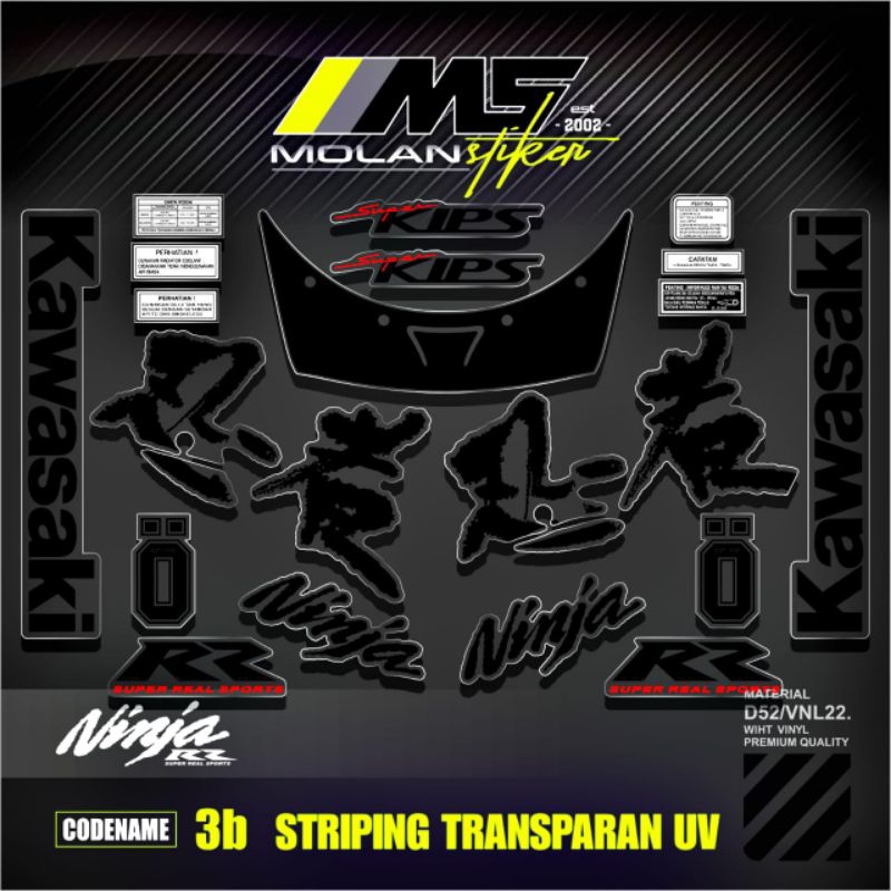 Decal Sticker Striping Variasi Transparan Uv Ninja Rr Old CBU 2008 & Ninja Rr Old CBU 2007 Striping 