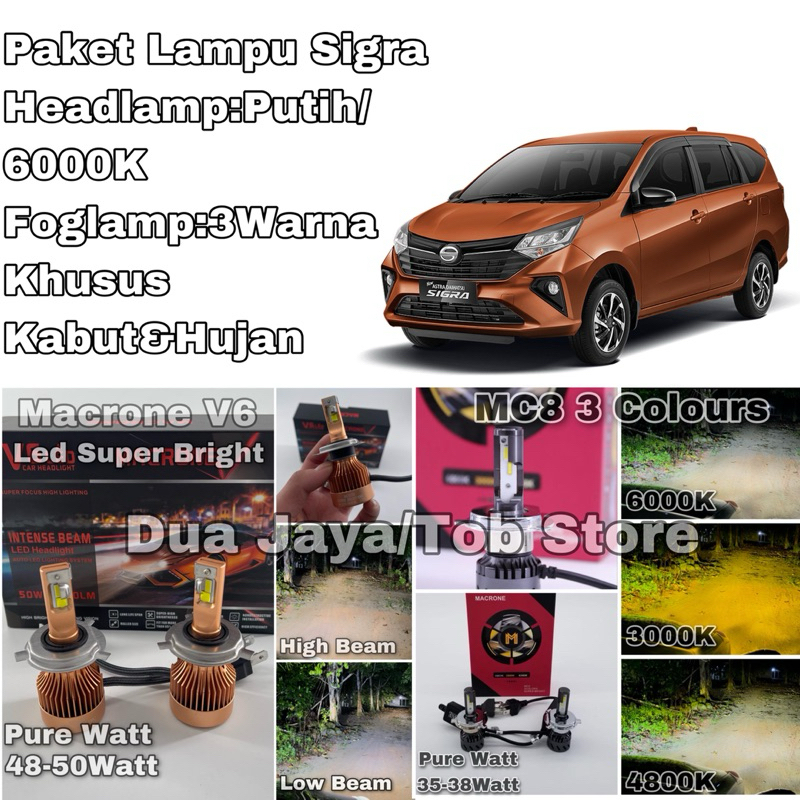 Paket Lampu Mobil Sigra Lampu Led Sigra Headlamp Putih 6000k Foglamp 3 Warna