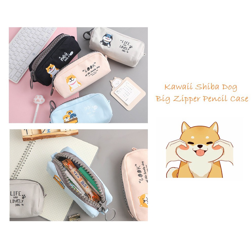 

SUPER Ennwen TP46 Kawaii Shiba Dog Big Zipper Large Pencil Case Tempat Pensil