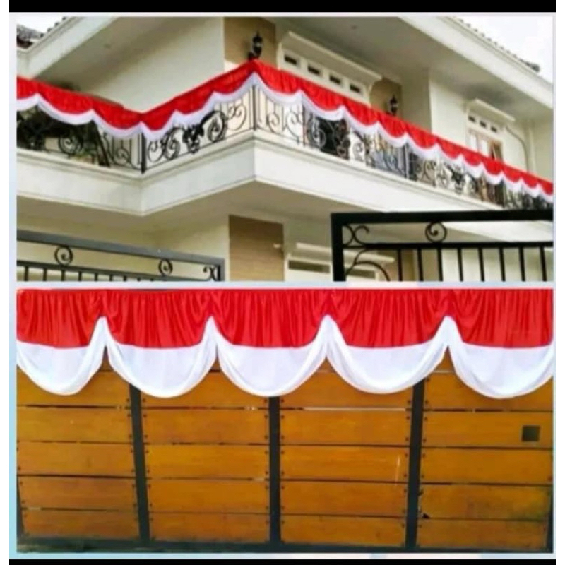 BENDERA BEKGROUND MERAH PUTIH KARET ABUTAI PELAMINAN 7meter