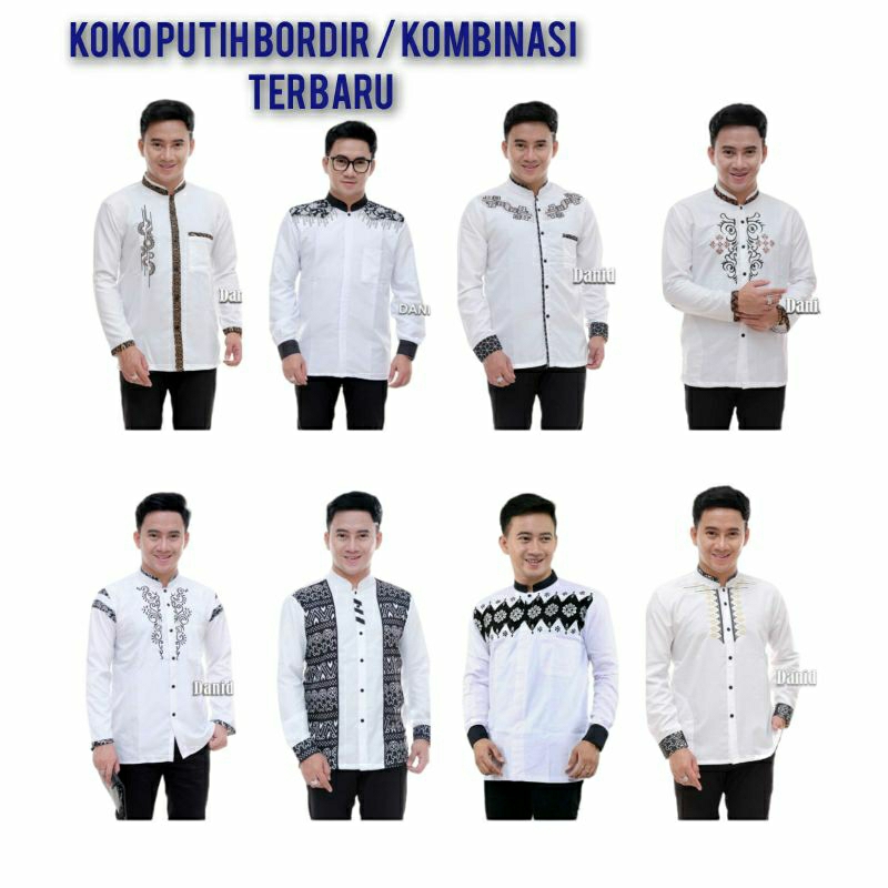 Baju koko katun putih lengan panjang pendek pria dewasa seragam hadroh | koko batik bordir seragam