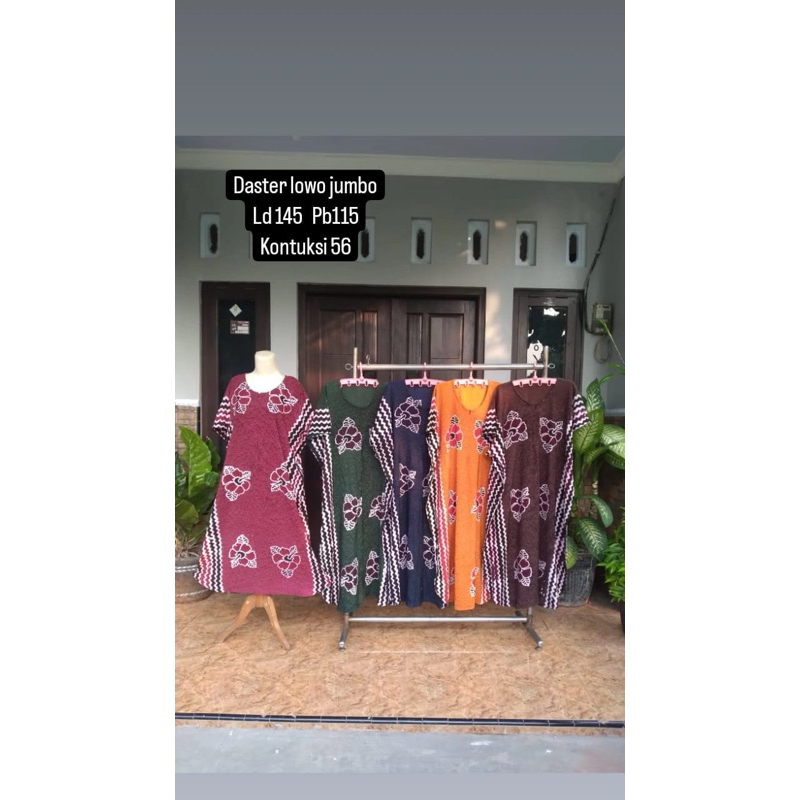 Baju Daster Lowo Cap Dress Premium Pekalongan Jumbo XXL LD 145 Harian Tidur Lengan Pendek Resleting 