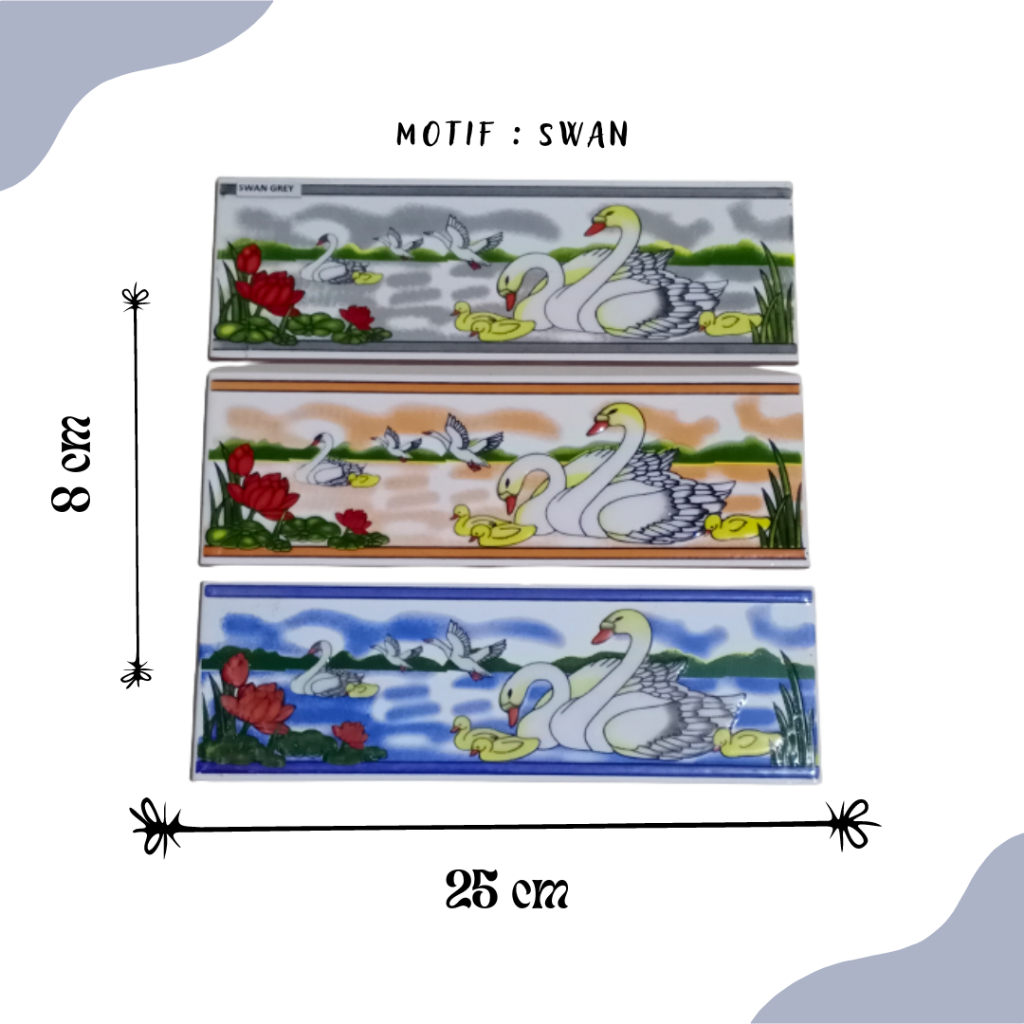 list keramik dinding dapur kitchen set / kamar mandi motif ikan swan ukuran 8x25 list keramik timbul