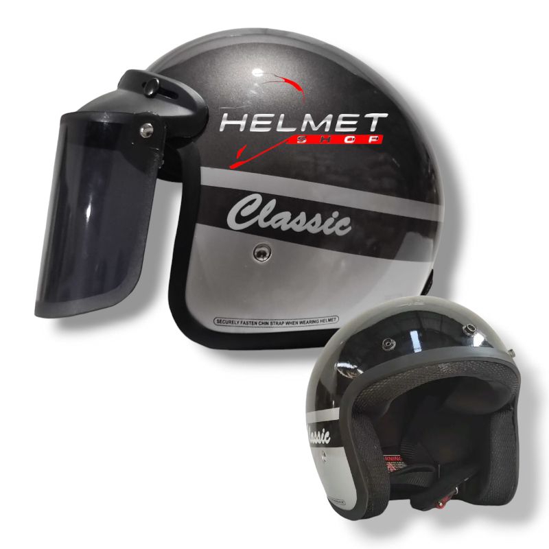 helm bogo polos classic kaca datar smoke_helm bogo polos pria wanita SNI_helm bogo kaca datar injak 