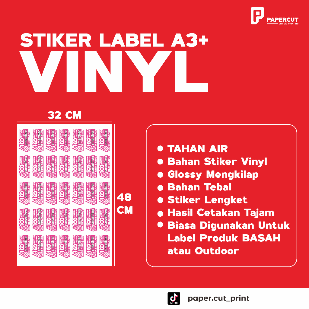 

Print & Cut STIKER VINYL A3+, Cetak Kiss Cut Stiker Label Vinyl (Tahan Air) Murah Bagus