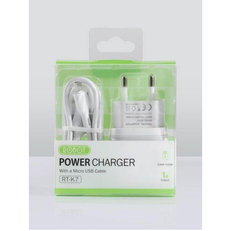 Adaptor Cas+Kabel Data Robot Charger RT-K7 putih