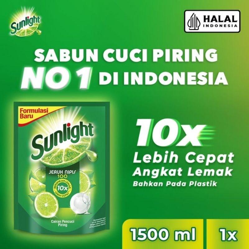 SUNLIGHT JERUK NIPIS REFILL 1500ML - SABUN CUCI PIRING - SUNLIGHT MEDAN