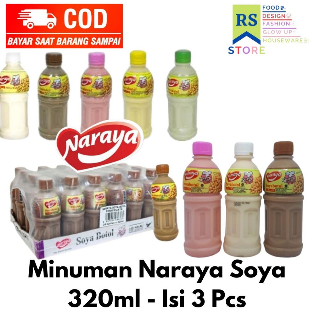 

naraya soya botol 320ml paket isi 3 pcs / naraya minuman susu kedelai chocolate cokelat soya botol pet - 320 ml / minuman naraya soya susu kedelai botol / soy bean milk susu kedelai