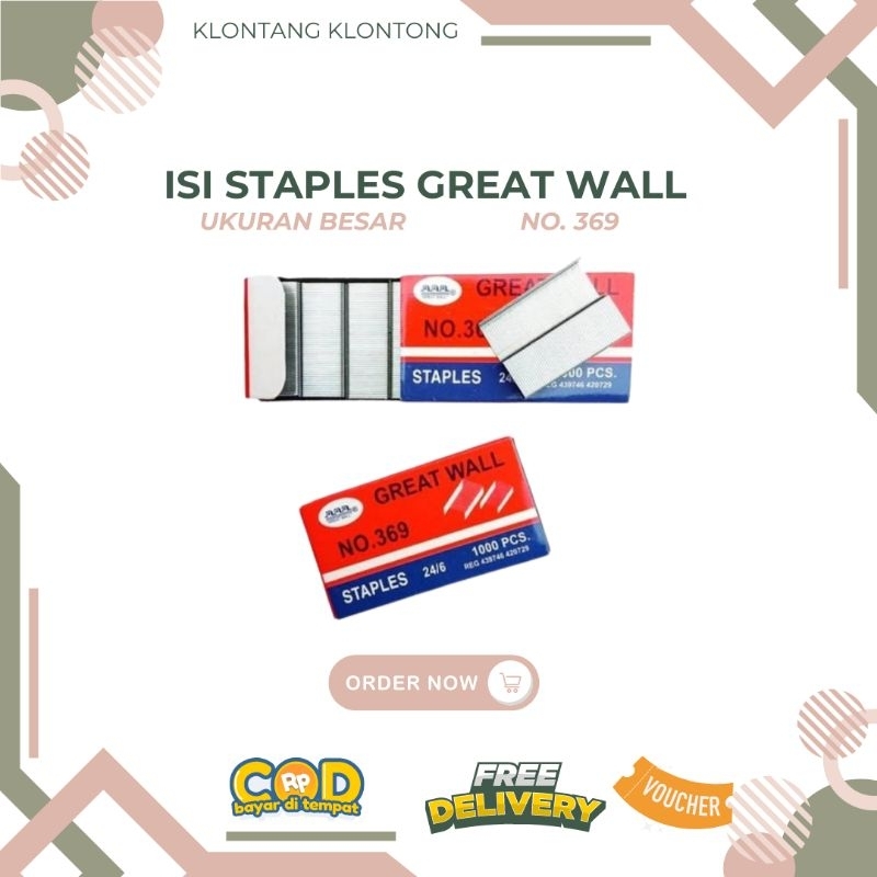 

[1 Pack isi 10 pcs] Isi Staples Great Wall no. 369