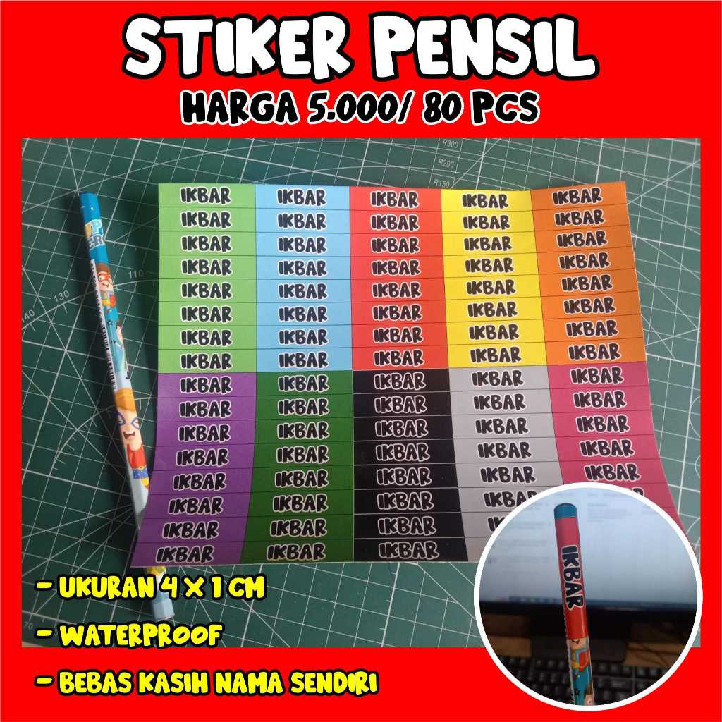 

Stiker Pensil Custom Nama Waterproof