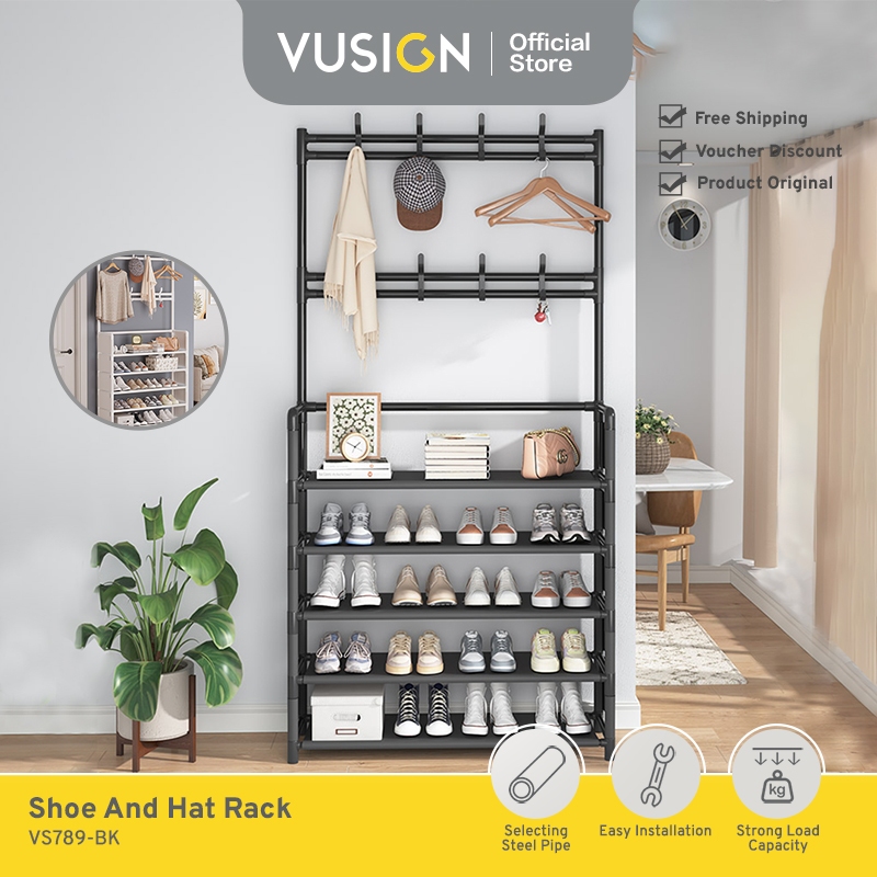 Vusign Rak Sepatu 5 Tingkat Serbaguna Multifungsi Stand Hanger Gantungan Baju Topi Tas Minimalis VS7