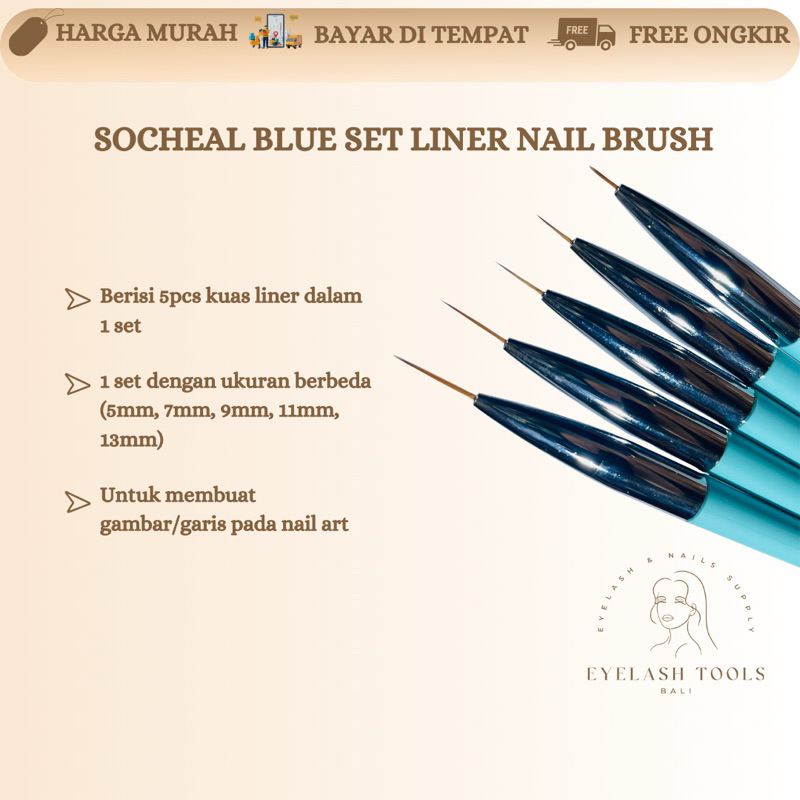 

LINER BLUE SOCHEAL SET 5pcs BRUSH NAIL ART NAIL GEL KUAS