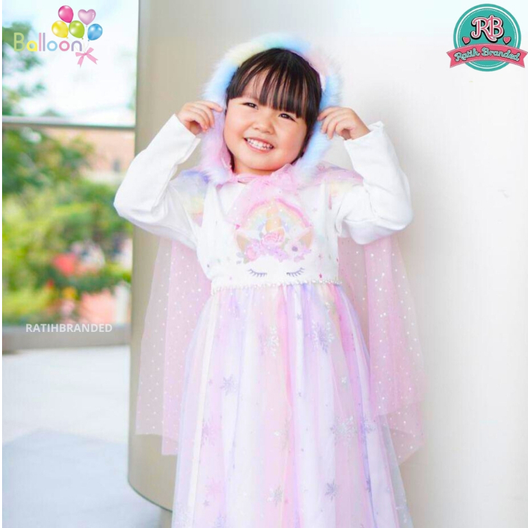DRESS UNICORN BALLOON PARTY  BAJU PESTA ANAK PEREMPUAN MODEL KARAKTER + CAPE ORI MATAHARI SALE MURAH