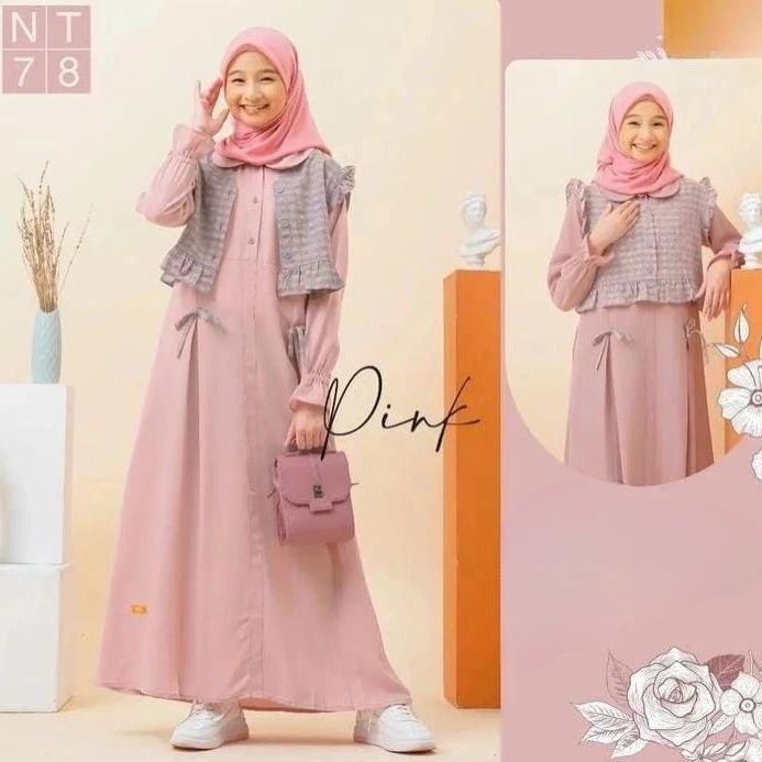 Gamis Anak 2in1 Rompi Terpisah 10 11 12 13 14 15 Tahun Dress Anak Perempuan Remaja