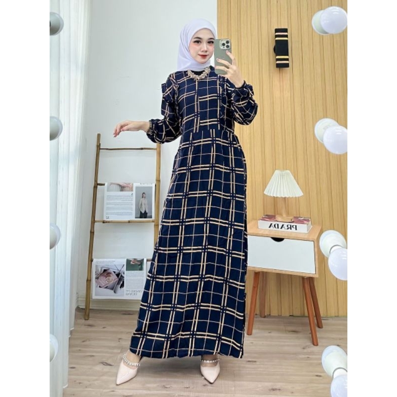 Gamis Kekinian || Gamis Rayon Halus || Gamis Motif Kotak Kotak