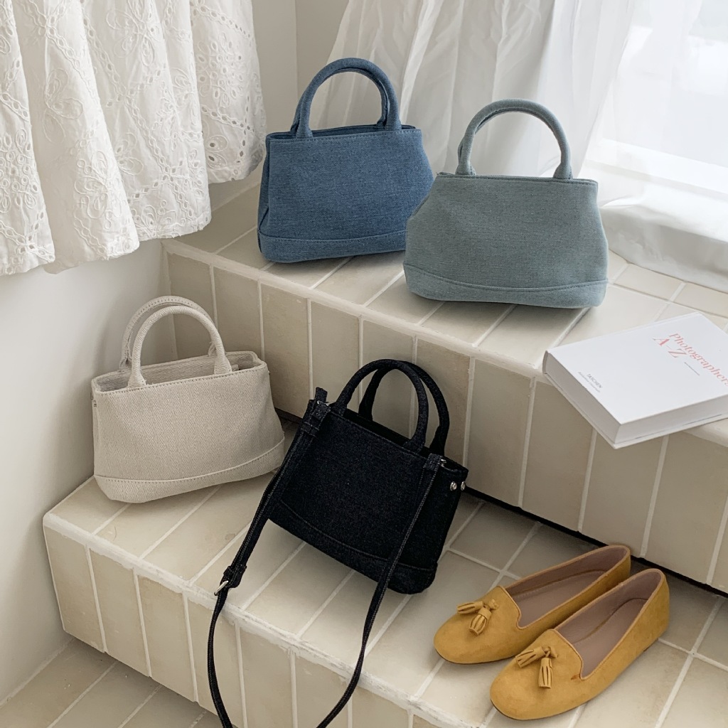 HANDLE BAG BAHAN JEANS KAPASITAS BESAR - TAS RETRO KOREAN STYLE - TAS SELEMPANG WANITA KANTOR